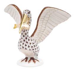 Herend Pelican with Fish Figurine Multicolor Fishnet
