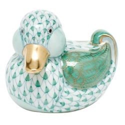 Herend Dapper Ducky Figurine Green Fishnet