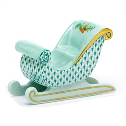 Herend Holiday Sleigh Figurine Green Fishnet