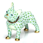 Herend Figurine Puppy Dog Frenchie Key Lime Fishnet