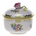 Herend Queen Victoria Covered Sugar With Rose
