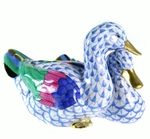 Herend Pair of Ducks Blue Fishnet