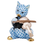 Herend Cat with Fiddle Blue Fishnet