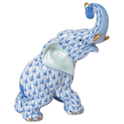 Herend Elephant Trunk Up Blue Fishnet