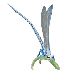 Herend Dragonfly on Grass Blue Fishnet