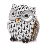 Herend Owlet Figurine Black Fishnet