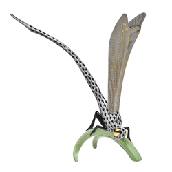 Herend Dragonfly on Grass Black Fishnet