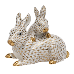 Herend 2013 Kingdom Classic Mother & Baby Bunny Gold Fishnet