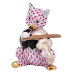 Herend Cat with Fiddle Raspberry Fishnet