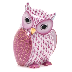 Herend Mother Owl Figurine Raspberry Fishnet