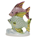 Herend Pair of Fish Key Lime and Raspberry Fishnet