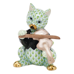 Herend Cat with Fiddle Key Lime Fishnet